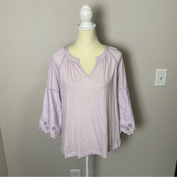 Caslon Lavender Floral Embroidered Eyelet Sleeve Blouse Women's Size Large - Picture 8 of 16